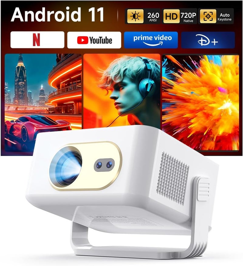 MAGCUBIC Mini Projector with Wifi and Bluetooth, Smart Portable Projector, 260 ANSI & 2K Support, Auto Focus & Keystone, 180° Rotatable Portable Movie Proyector for Home Outdoor, Android 11 HY300GT - Image 1